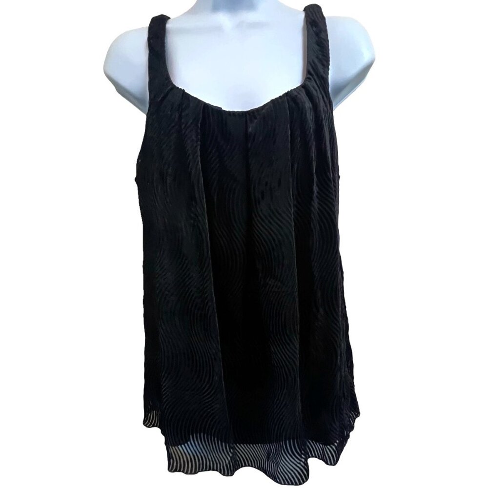 Vintage Y2K Willi Smith Black Velveteen Swirl Pattern Tank Top Blouse